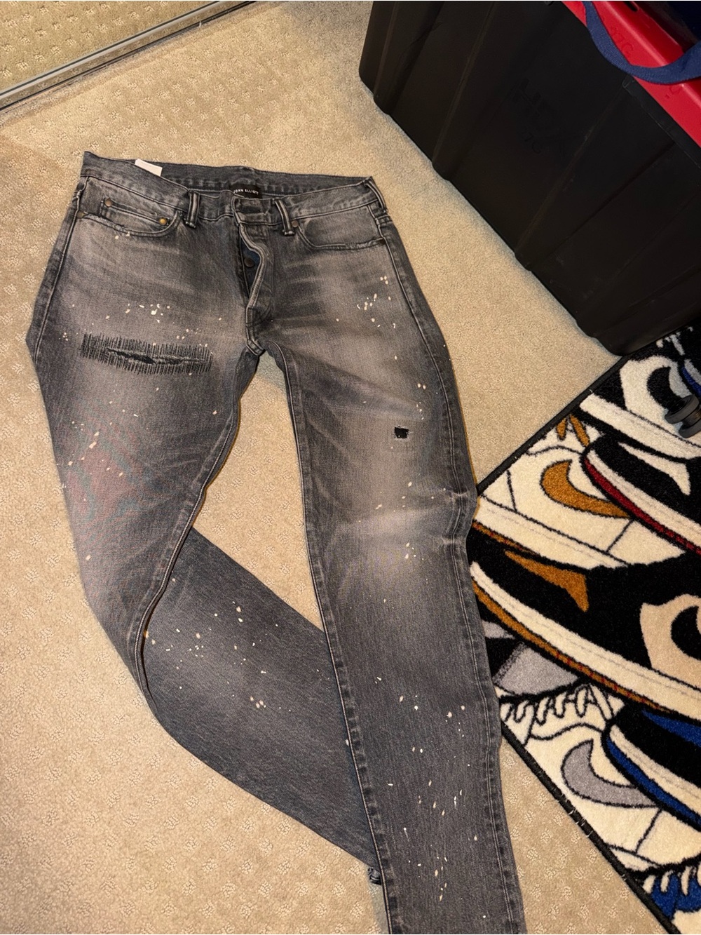 John Elliott Gray Skinny Jeans with Paint Splatter